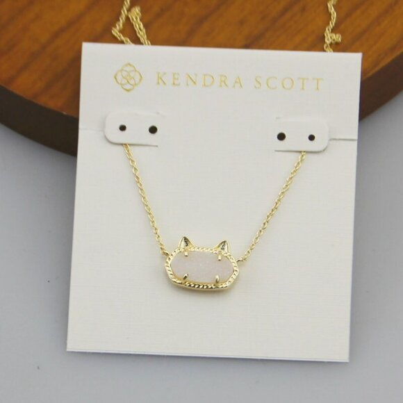 💗✨Kendra Scott Gold with Pink Stone Cat Pendant Necklace - Picture 1 of 3
